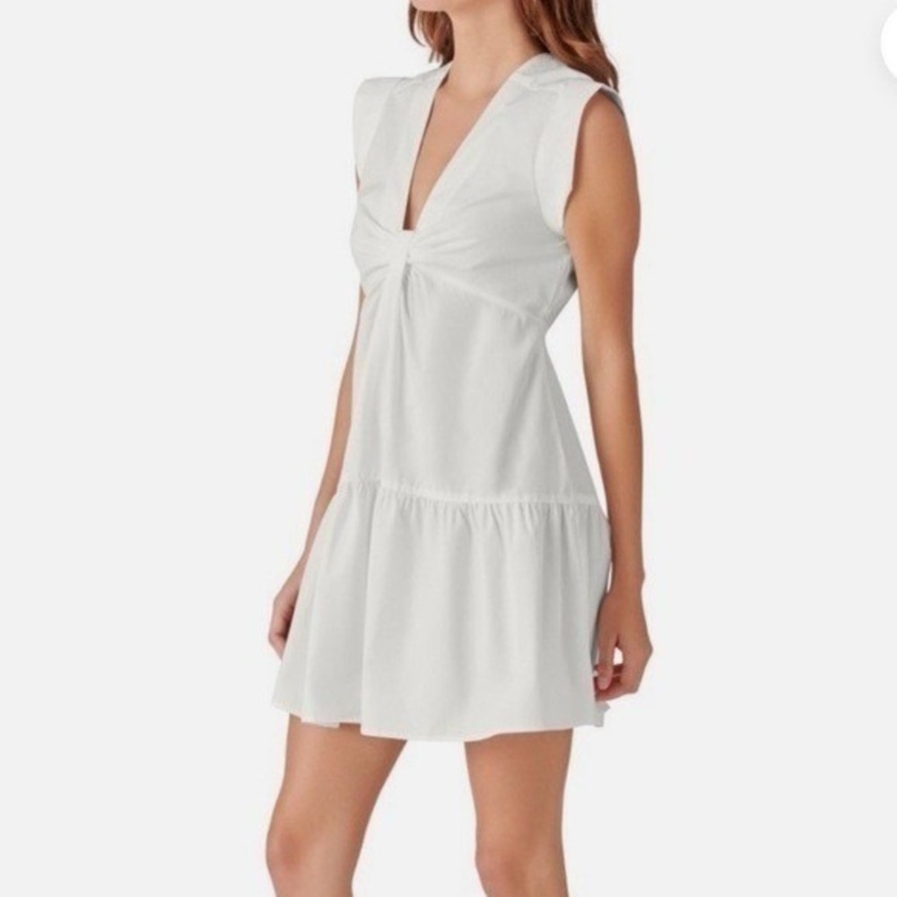 Steve Madden White V-Neck Twist‎ Front Tiered Mini Dress Sleeveless Poplin NWT